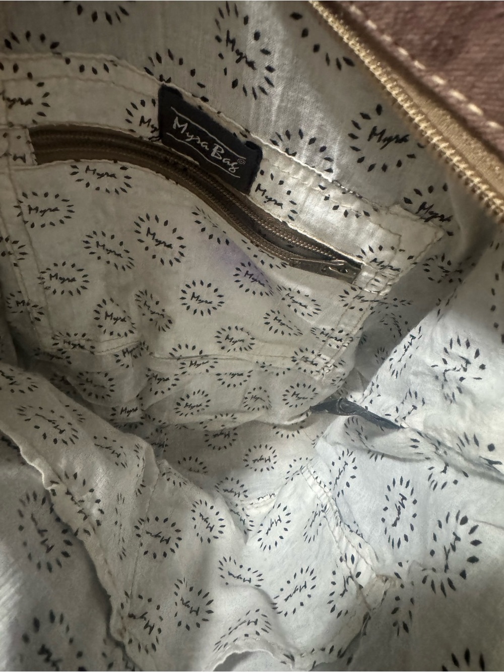 Myra Bag Brown and Black Canvas Floral Flap Backpack - Picture 5 of 6
